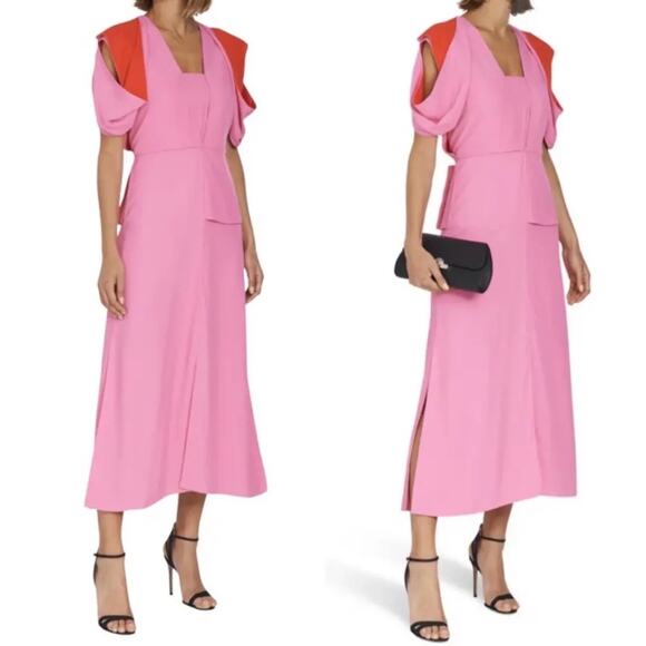 BOTTEGA VENETA Pink and Red Paneled Layered Cutout Maxi Dress Slits Size 6 NEW - Picture 3 of 16